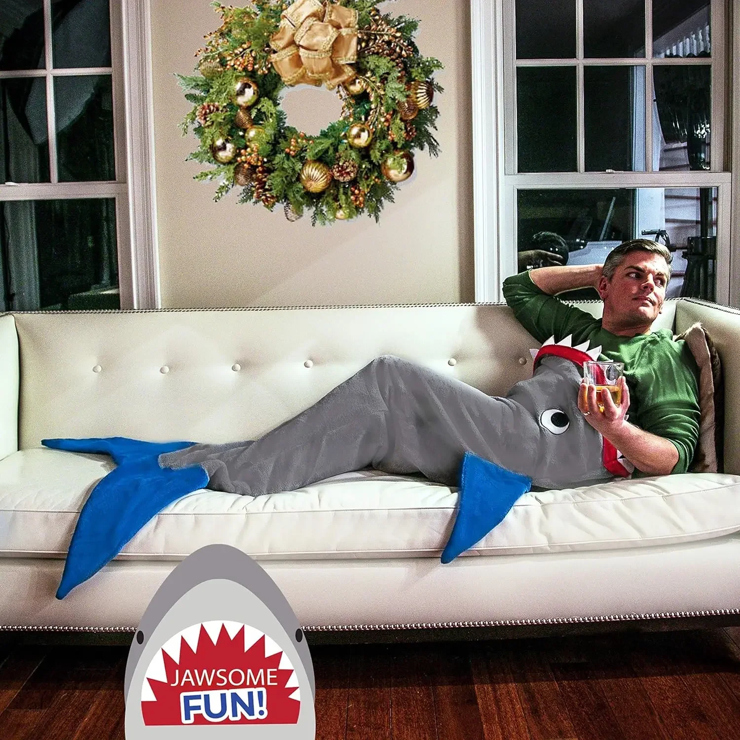 Новая Пижама с мультяшными акулами серое одеяло для сна свободная капюшоном