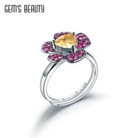 gems beauty peachblossom real 925 sterling silver natural citrine gemstones flower ring fine jewelry rings for women bijoux