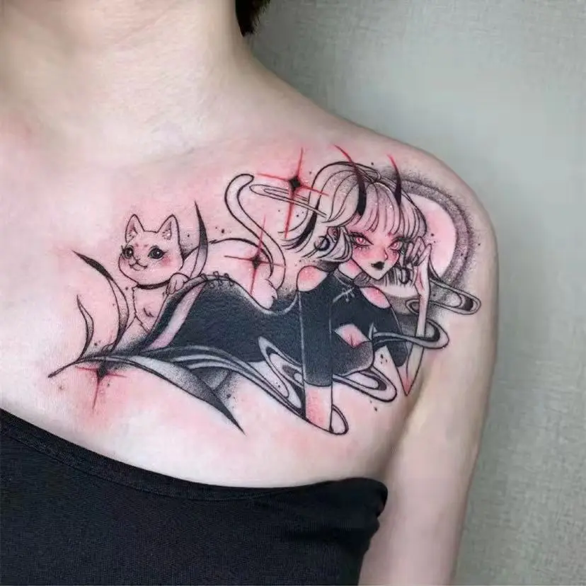

2022new Waterproof Temporary Tattoo Sticker Dark anime tattoos Violent girl Body Art Arm Tattoos Water Japanese girl Cute Tattoo