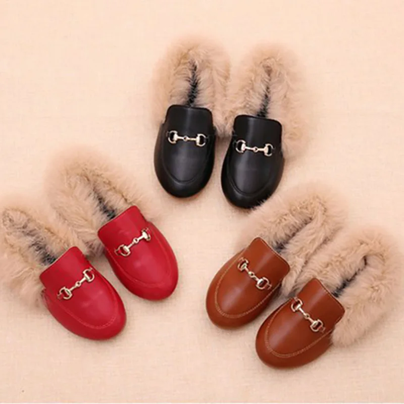Kids Shoes Girls Shoes Winter Warm Fur Girls Loafers PU Leather Girls Dress Shoes Princess Shoes Flats Girls Kids