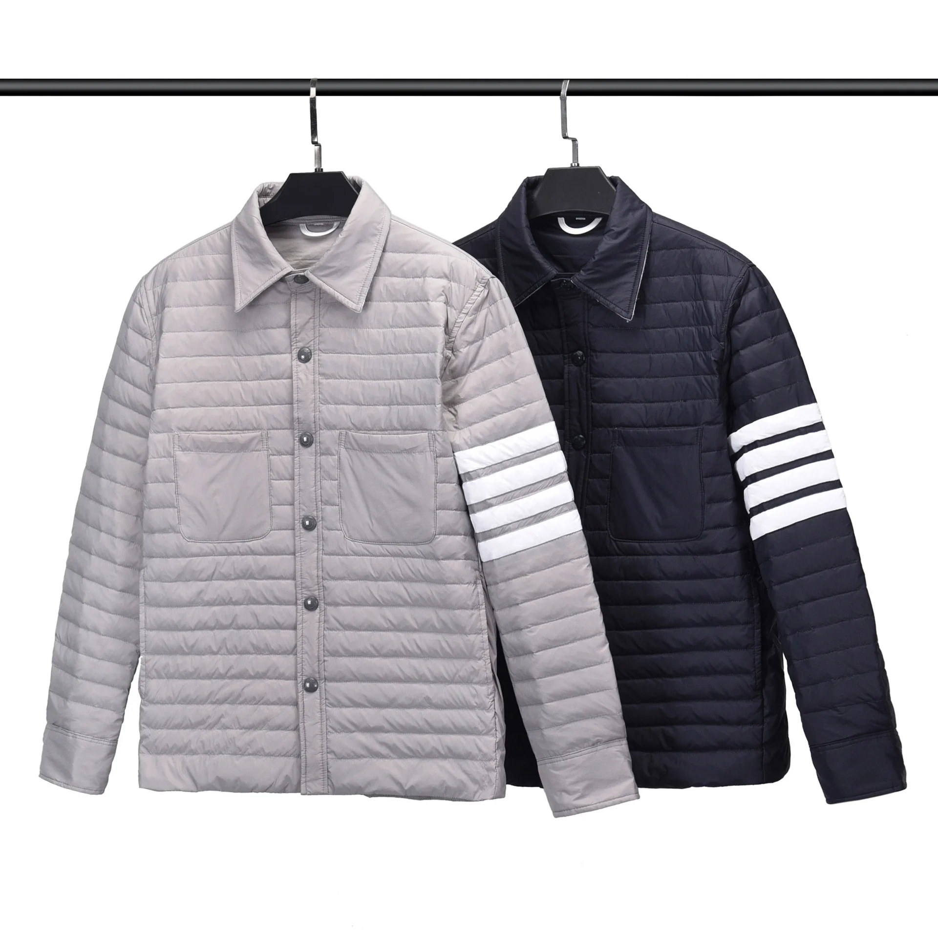 

TB BROWIN Men Down Jacket Warm Greyduck Down Coat Stiped Long Sleeve Turn Down Collar Warm Thicken Windproof Women Outerwear
