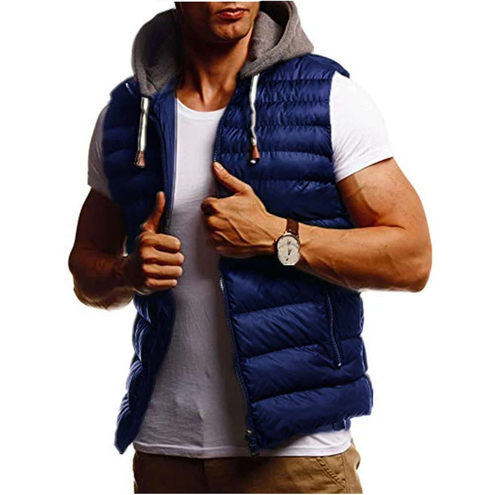 Fashion Men Jacket Winter Warm Cotton Vest Jacket 5XL Sleeveless Coats with Zipper Casual Men Hooded Jacket Outwear