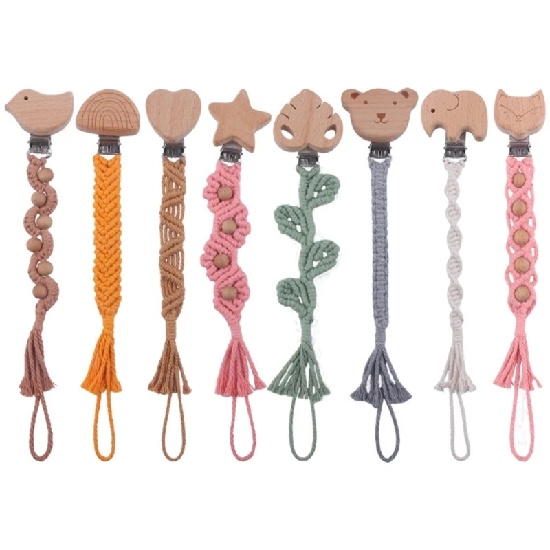 

Wooden Teether Pacifier Clip Holder Chains Teething Toy for Boys Girls Infant
