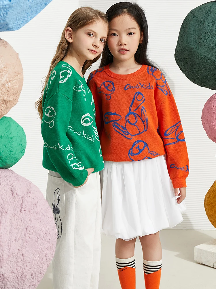 Детский свитер amii для девочек модные вязаные топы с принтом девочек-подростков