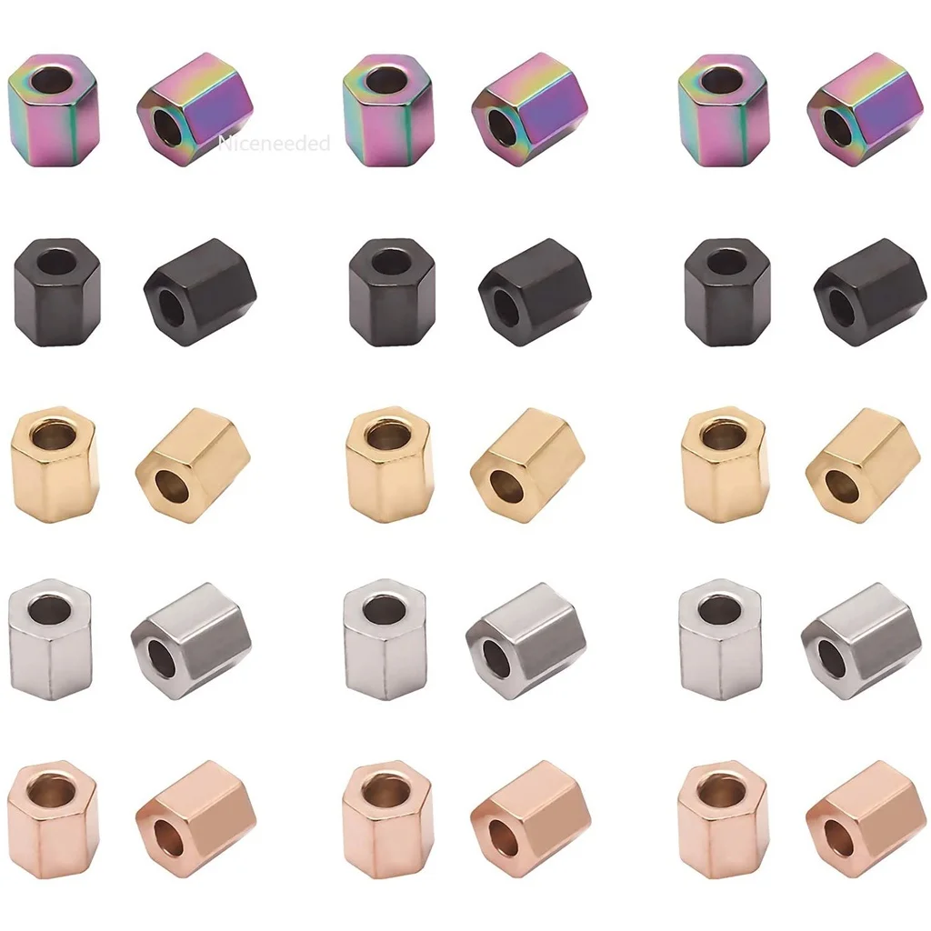 

Шестигранные бусины-разделители из нержавеющей стали, бусины россыпью с вакуумным покрытием, для изготовления ювелирных изделий, около 50 ш...