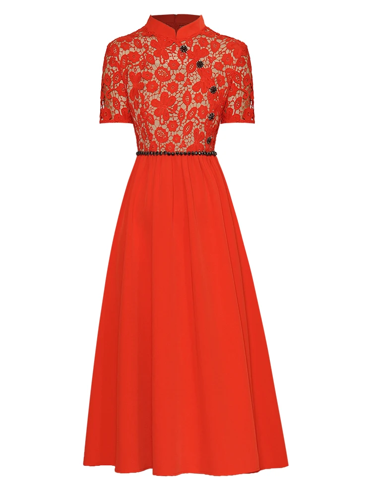 

Женское винтажное кружевное платье, дизайнерское красное элегантное офисное Повседневное платье для вечевечерние, лето