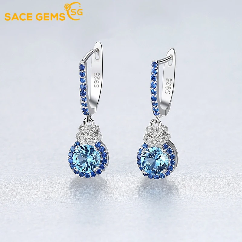 

SACE GEMS Fashion Jewelry Earrings for Women 100% 925 Sterling Silver Blue Zircon Ear Clip Wedding Party Fine Jewelry Eardrop