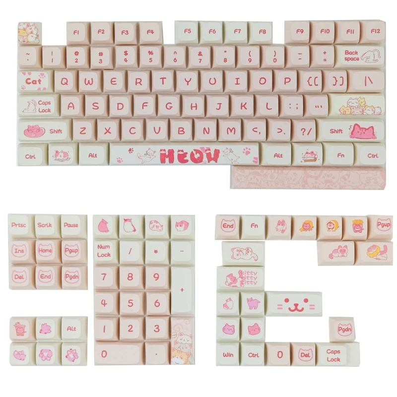 

XDA 9mm Keycaps 133KeysCute Peach Cat For Gaming Mechanical Keyboard 594A