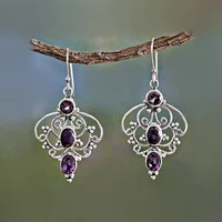 vintage bohemian ethnic style 925 silver water drop purple amethyst gemstone drop earrings women dangle hook earrings jewelry