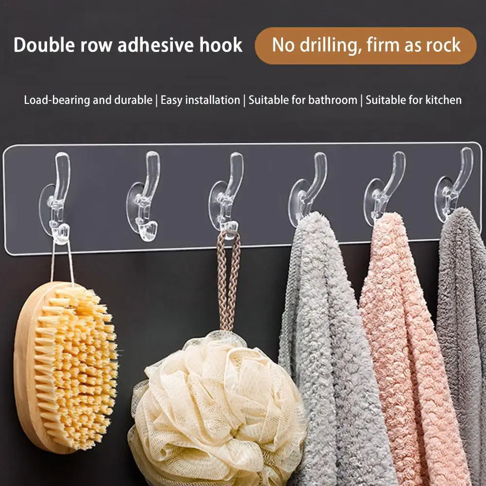 

3/6 Row Multifunction Transparent Hooks Hat Clothes Hook Home Holder Coat Bathroom Door Hanger Storage Tools Kitchen Towel D0N6