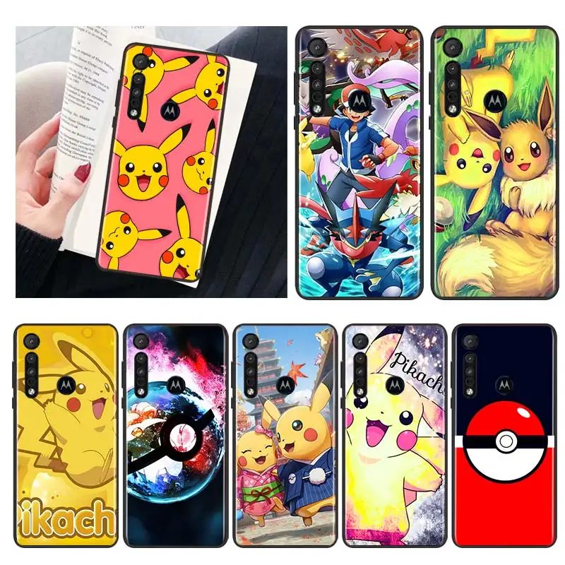 

Pokemon Pikachu Cartoon For Motorola MOTO G9 G8 E7 E7i E6 Power Edge One Fusion Plus Lite Hyper Marco Black Soft Phone Case