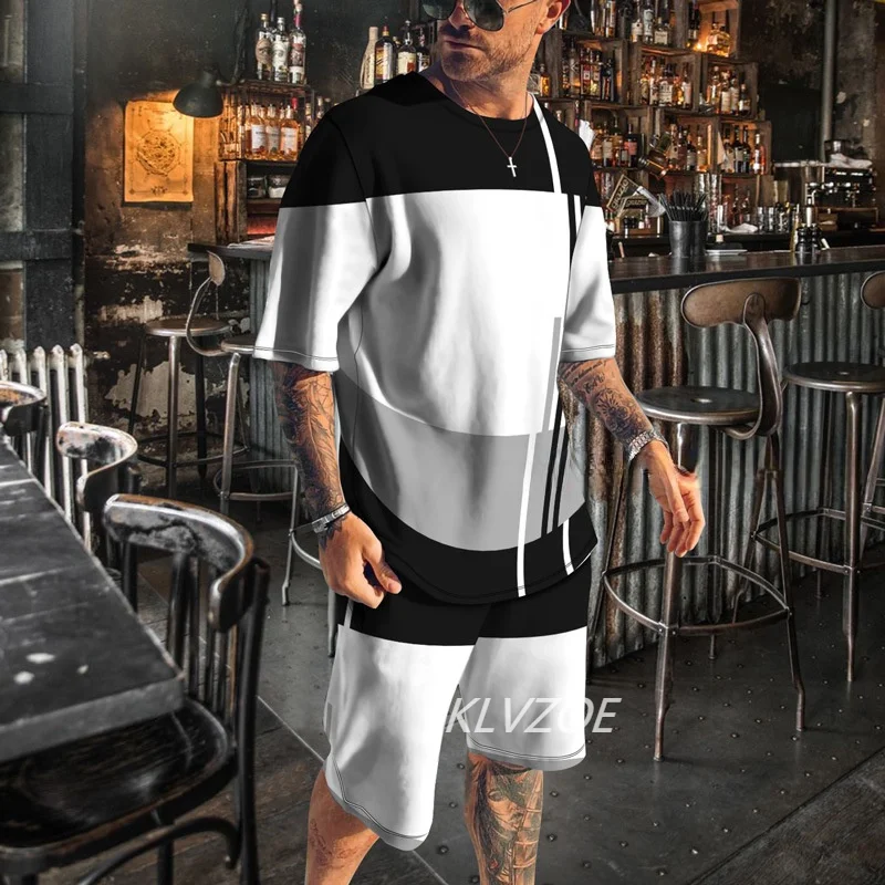 Summer t shirt Set For Men 3D print 2-piece Set Men's T-shirt Short Sleeve+Shorts Oversized T-shirt Male Casual Sport Suit Man