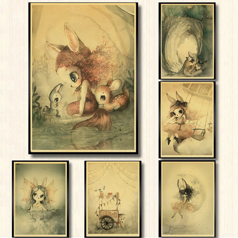 

Cute Cartoon Circus Kraft Paper Poster Children's Wall Art Home Decoration Painting Room Kindergarten Collection Wall Stickers