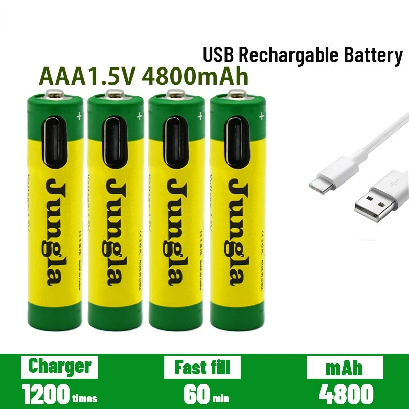 

Fast Charging 1.5VAAA Lithium Ion Battery with 4800mah Capacity and USB Rechargeable Lithium USB Battery for Toy Keyboard