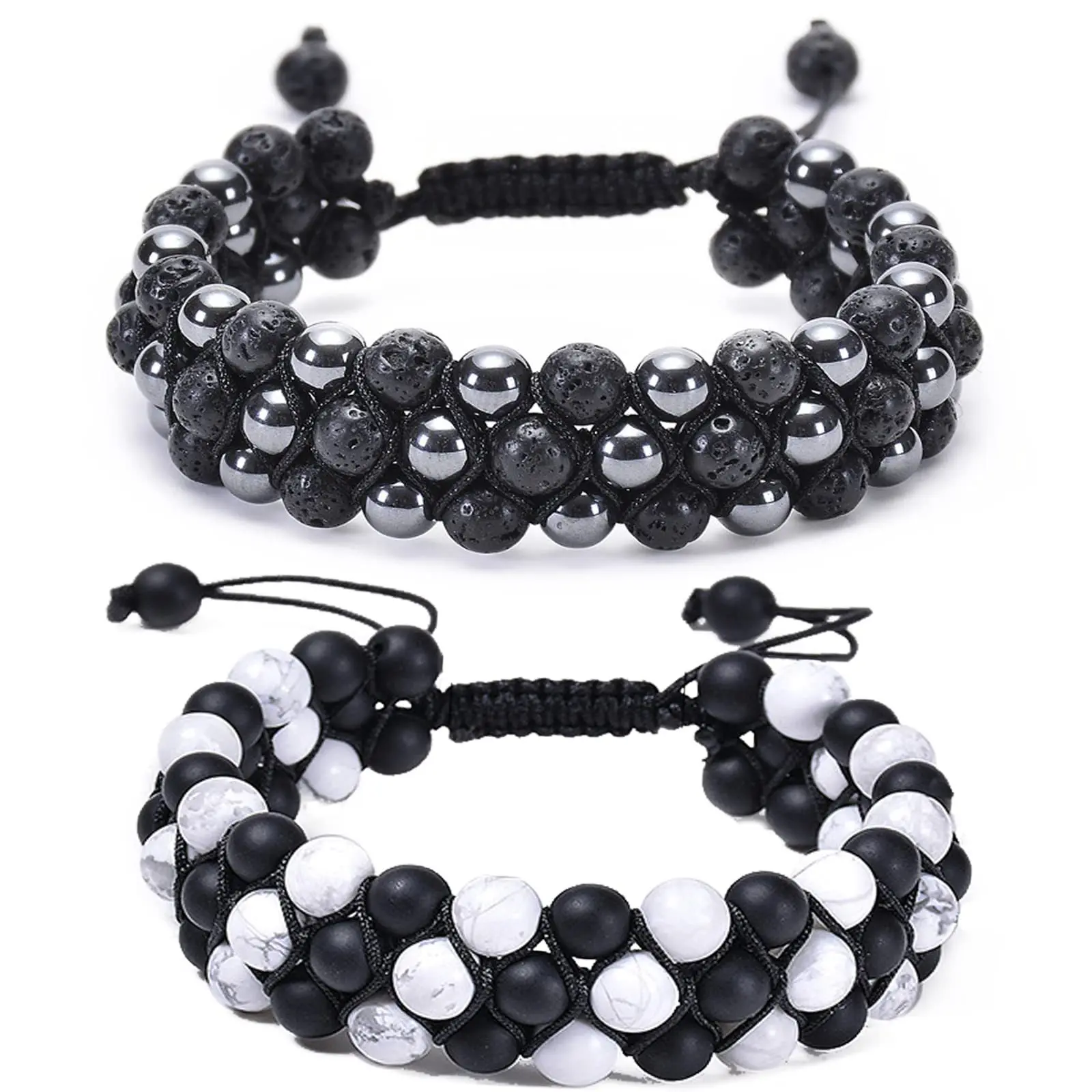 

Beaded Bracelet Natural Stone Lava Rock Tiger Eye Black Agate Matte Beads Refreshing Anti Fatigue Elastic Yoga Men and Women's P
