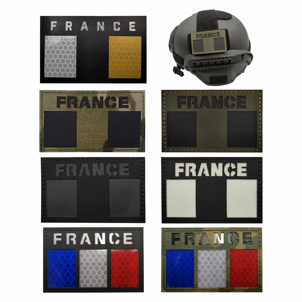 

France Country Flag Reflective Patch Armband Badge Glow In Dark Applique Embellishment Appliques Black White Tactical IR Patches