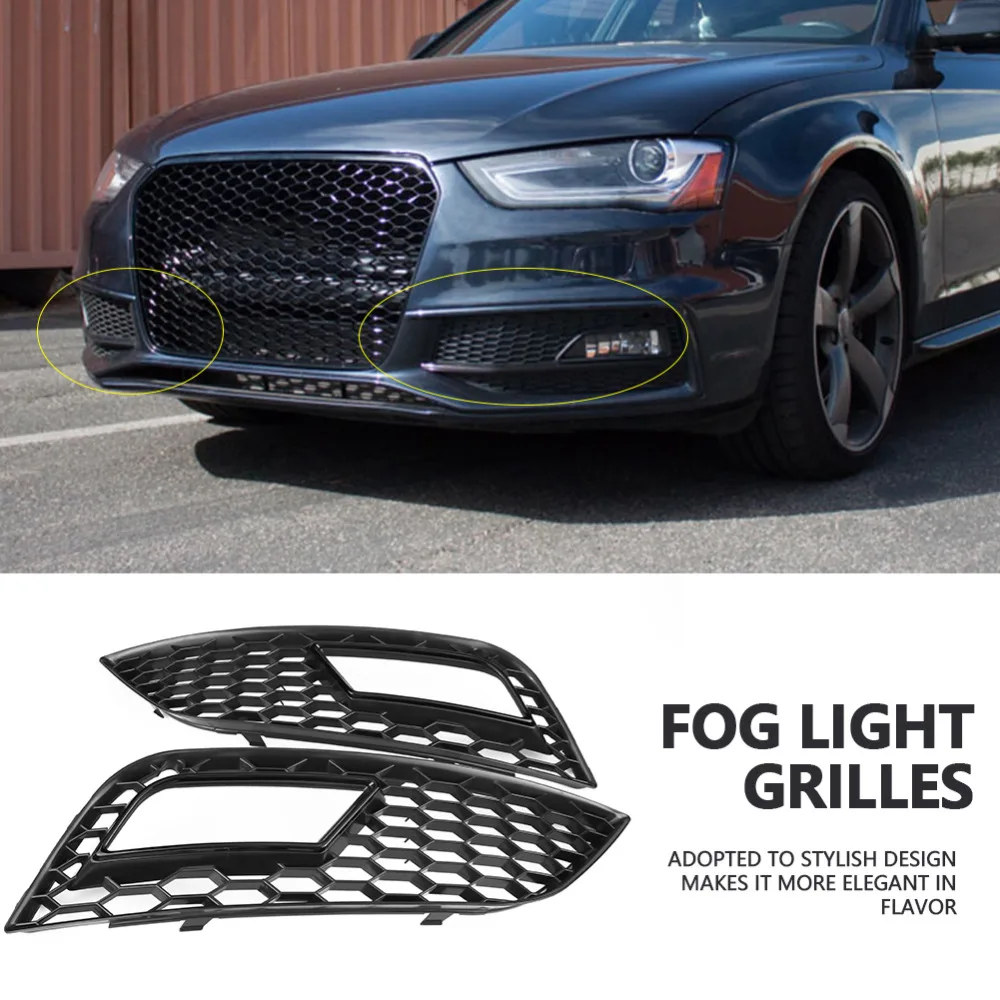 

2pcs Car Auto Front Bumper Fog Light Grilles for Audi A4 B8.5 RS4 2013 2014 2015 2016 Glossy car accessories Black Car Styling