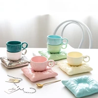 ins creative pillow ceramic coffee mug dish afternoon tea milk macarons breakfast cups birthday wedding gift