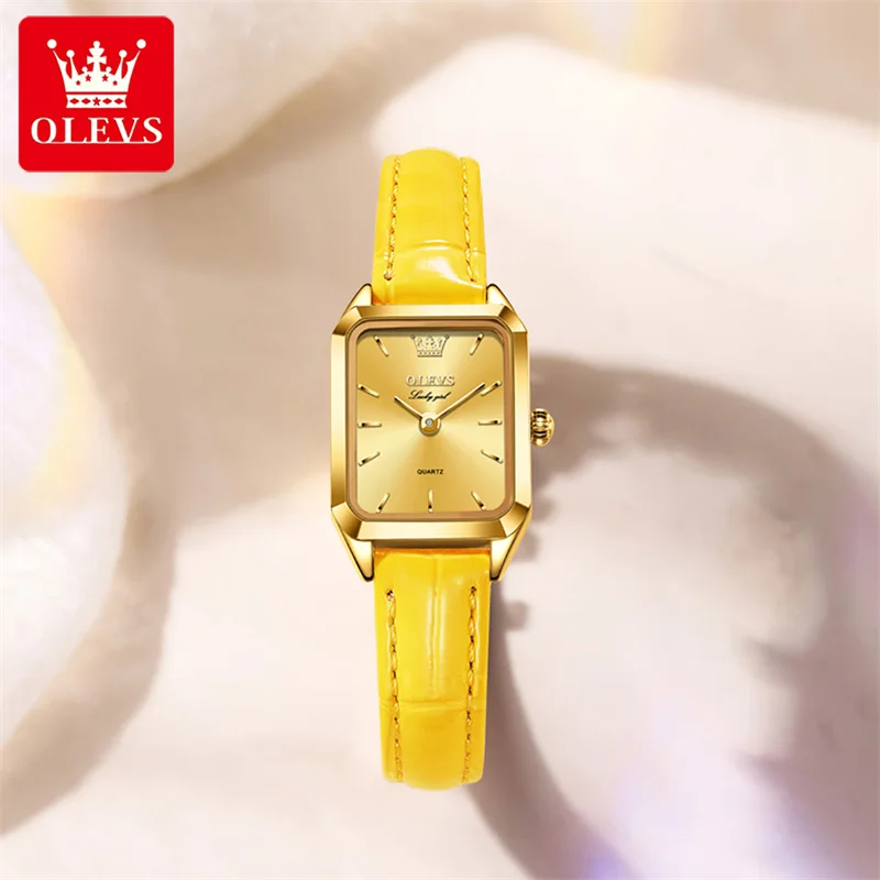 OLEVS 2023 New Classic Luxury Ladies Simple Square Quartz Watch Top Brand Casual Fashion Waterproof Gold Yellow Women Watches