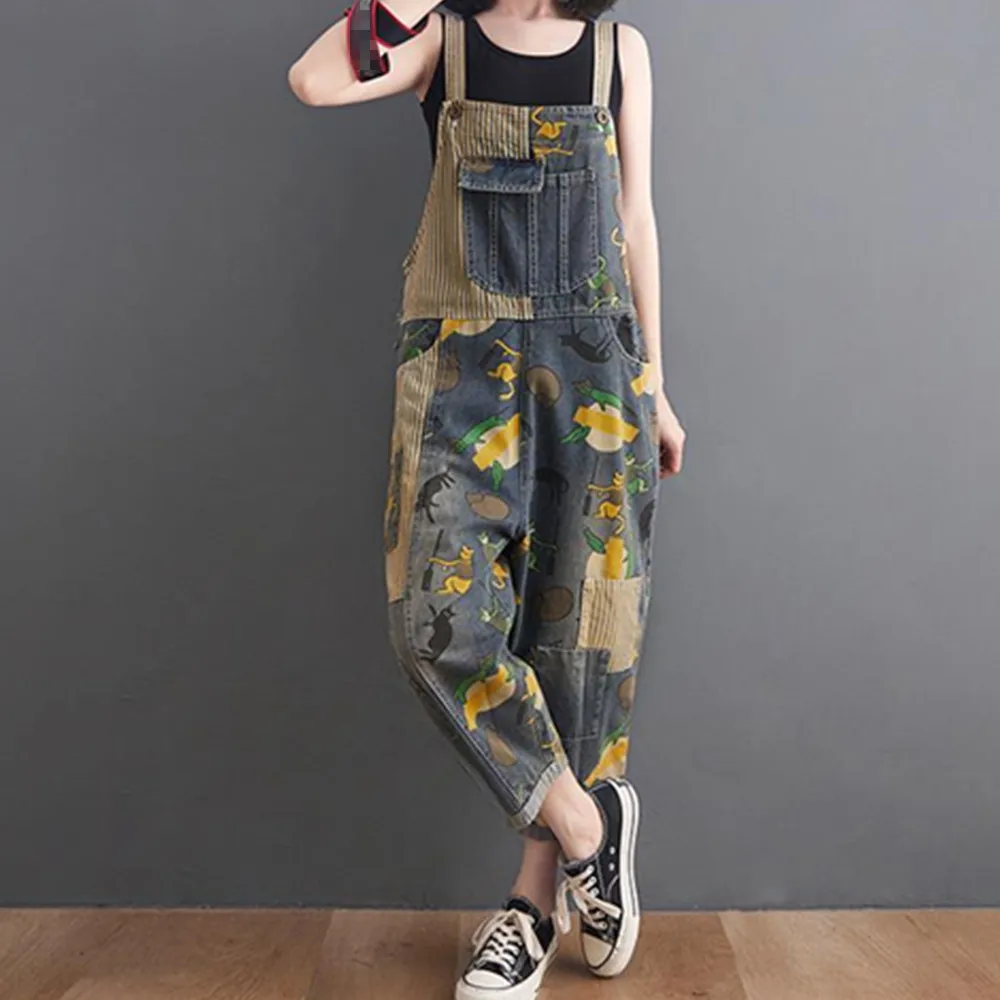 Denim Jumpsuit Baggy Woman y2k Summer Korean Style Loose Wide Leg Jumpsuit Outfit Female Vintage Suspender Overalls