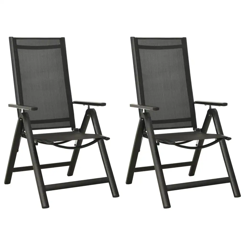 

Folding Garden Chair of 2, Textilene and Aluminium Outdoor Seat Chair, Patio Furniture Black 56 x (65-110) x (76-109) cm