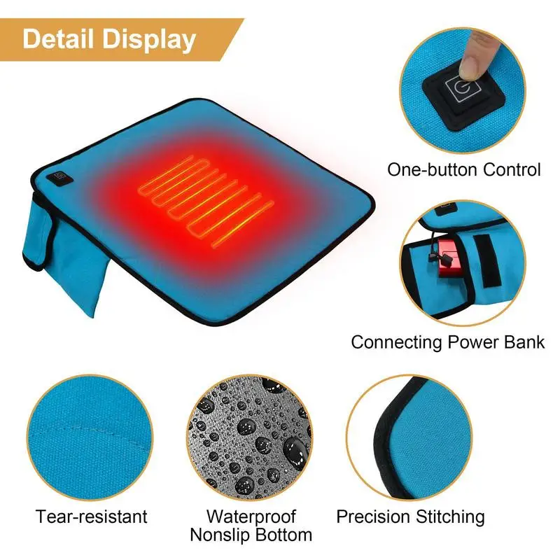 

Portable Heated Stadium Seat Warm Cushion Adjustable Heating Seat Cushion Camping Heater Mat For Outdoor Winter Hiking Fishing