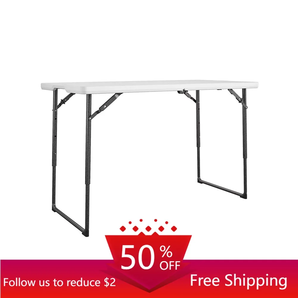 

4 ft. Centerfold Blow Mold Utility Table, Adjustable Height,Camping Table,Portable Folding Tables,Camping Equipment, White