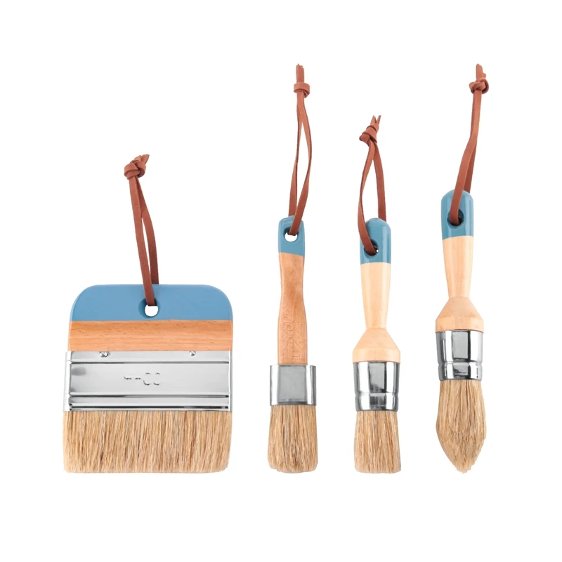 

4 Pcs Painting Brushes Set For Furniture Natural Bristles Stencil Brushes Wooden Handle DIY Painting And Waxing Brushes