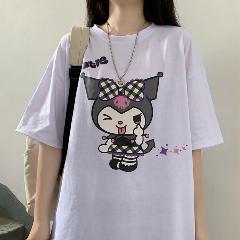 

Sanrio Short-sleeved T-shirt Female Kulome Print T-shirt 2022 Loose Short-sleeved Bottoming Shirt Top Aesthetic Clothes