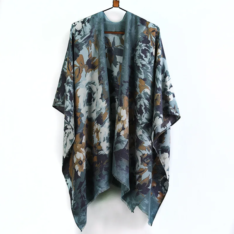 

2021 New Fashion Ladies Printed Fork Shawl Imitation Cashmere European and American Autumn and Winter Scarf Warm Shawl Cape