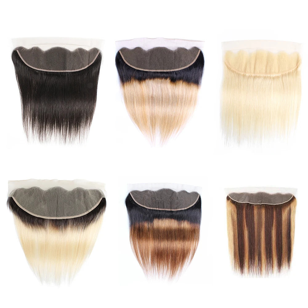 Ed Straight Hair 13x4 Lace Frontal Preplucked Transparent Lace Closure Remy Human Hair Blonde 613 P4/27 Natural Color Testa