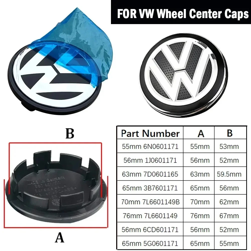 Фото Колпаки ступицы колеса VW, 4 шт., 55 мм, 60 мм, 56 мм, 65 мм, 70 мм, для Volkswagen Rline R, Golf, Passat, Polo, Arteon, Jetta №4
