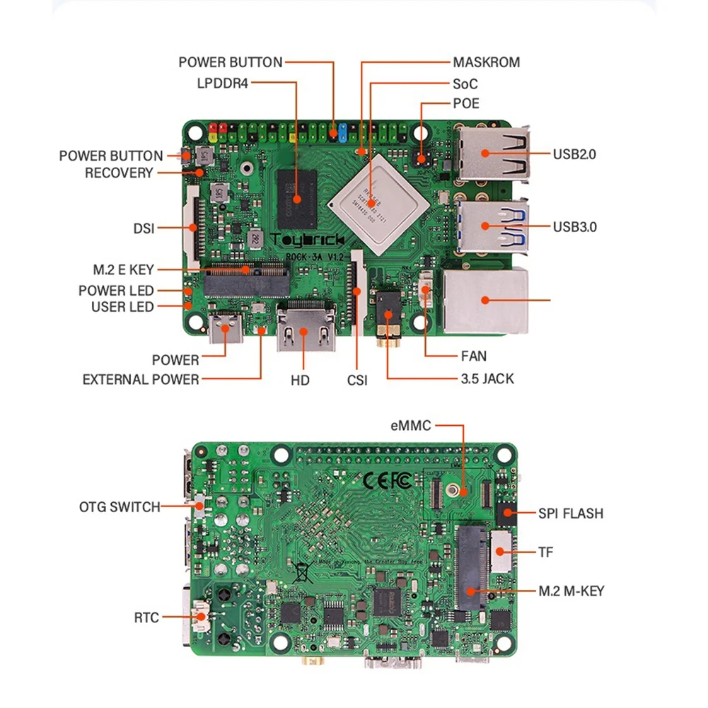 

For Rock Pi 3A Rockchip RK3568 Quad Core Cortex-A55 RAM WiFi6+Bluetooth 5.0 Android 11 NPU AI Development Board (2GB)