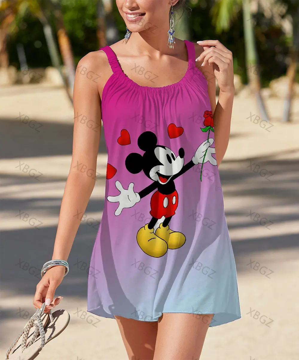 Party Dresses Women's Dress Print Minnie Mouse Woman Sleeveless Summer 2022 Boho Disney Spring Sling Top Cartoon Loose Sexy 5XL