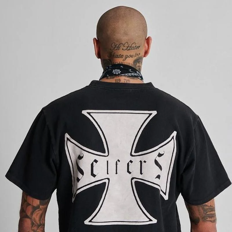

22SS Cross Pattern Printing 100% Cotton EU Size Askyurself T Shirt Men Women Fashion Summer Kanye West Sudaderas Hombre