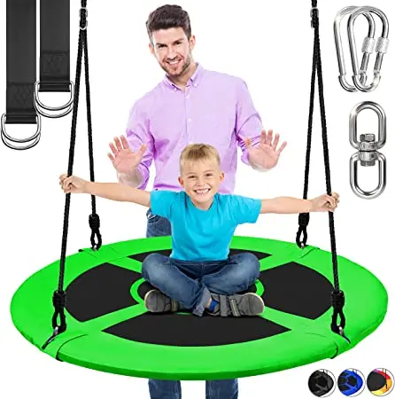 

Free Shipping 40” Flying Saucer Swing with Hang Kit and Center Spinner Hanging Tree Round Circular Play Set w/ Rope Straps Cus