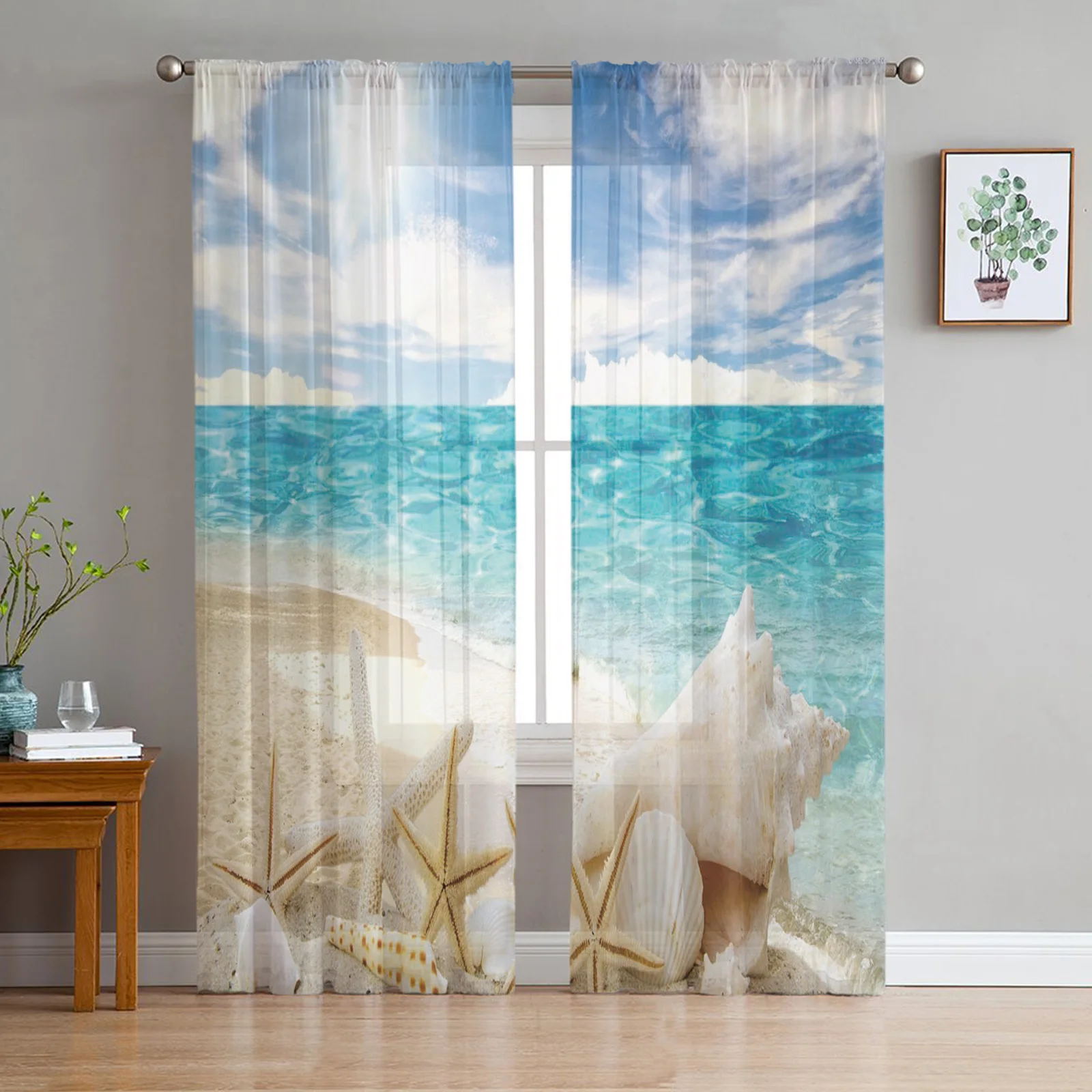

Солнечный пляж ракушки морские звезды Тюль Чистая Штора для гостиной спальни комнаты кухни тонкая штора
