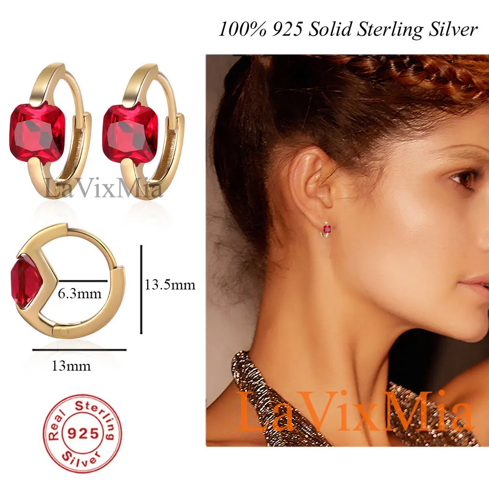 

Женские серьги-кольца из серебра 100% пробы с красным фианитом