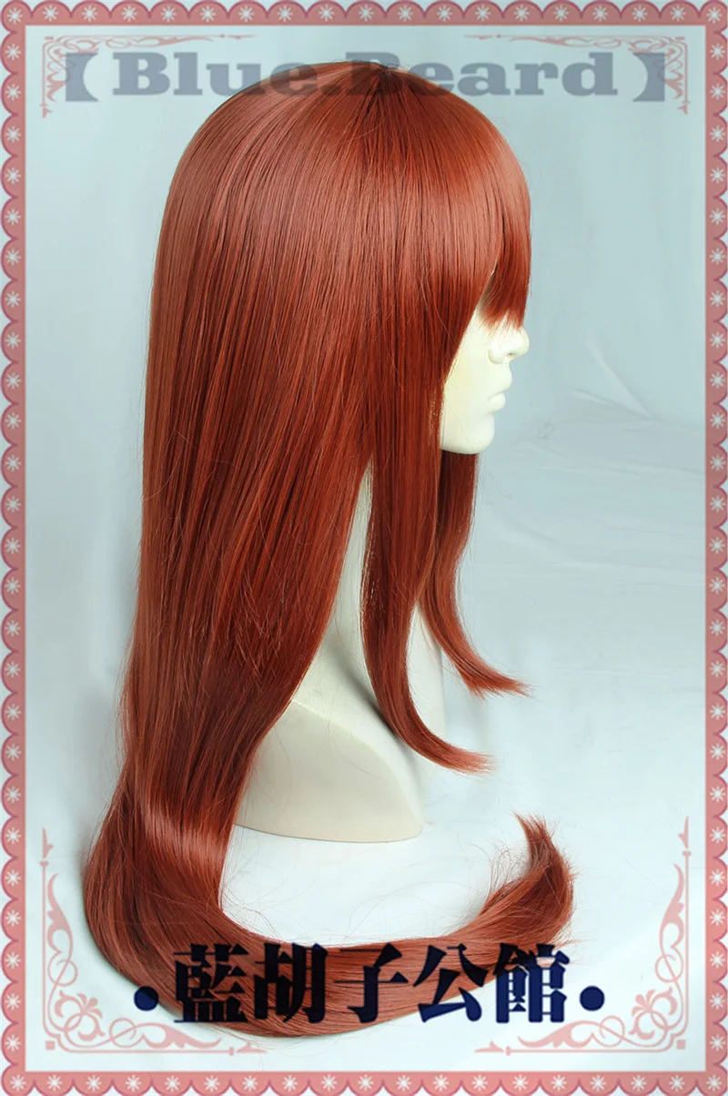 Фото Steins Gate Makise Kurisu Christina Косплей Парик 80 см Длинные Прямые Красные Коричневые Термостойкие Синтетические Волосы Косплей Костюм Парики №3