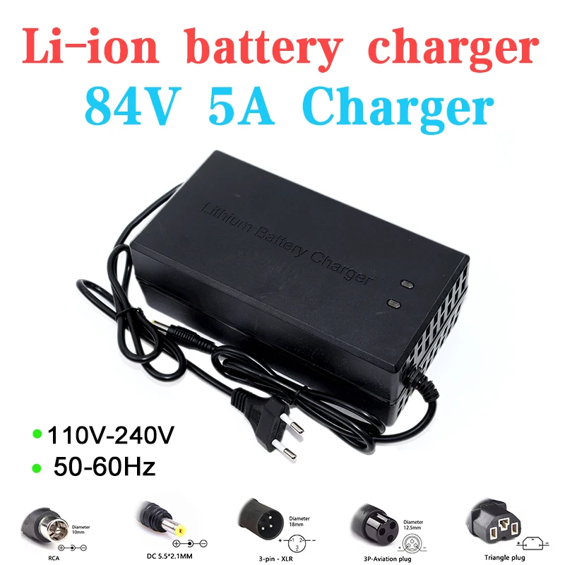 

84V 5A Lithium Battery Charger 72V 20S 18650 21700 ebike Electric Bike Scooter Rechargeable Lithium Battery 5A Charger with Fan