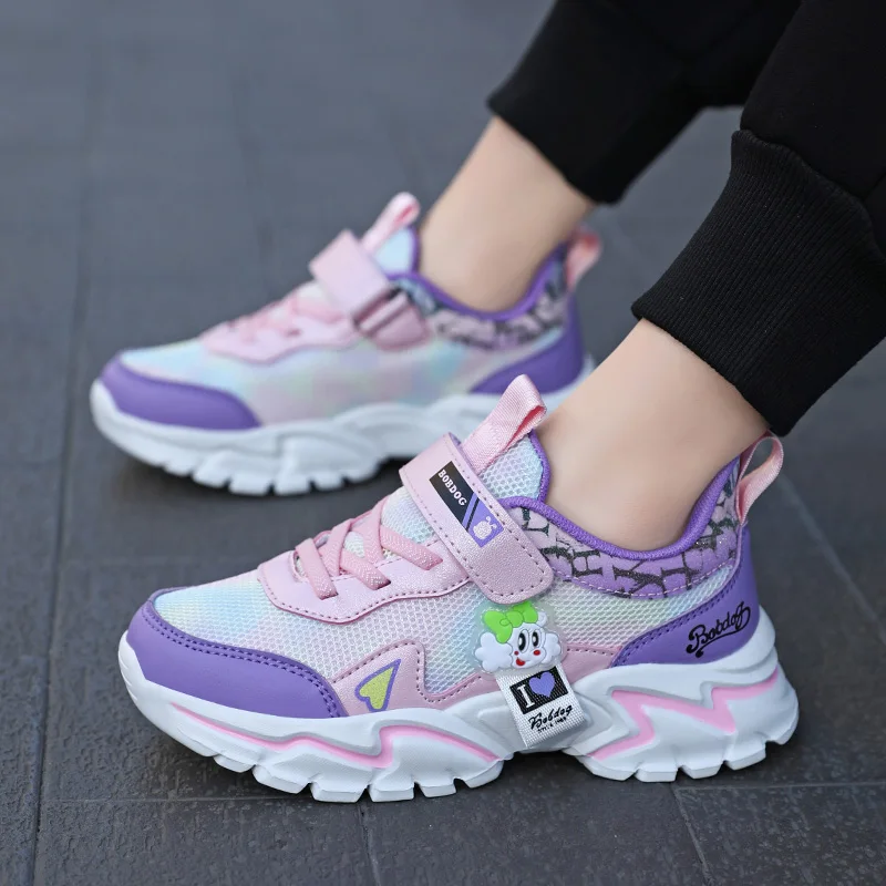 

Girls Cute Shoes Walking Sneakers Breathable Spring Summer Kids Sport Trainers Purple Pink Children Running Shoes 4383