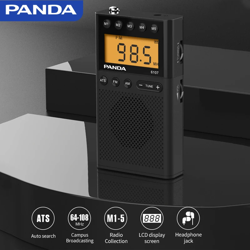 

PANDA 6107 Portable Radio Pocket Size Automatic Channel Search Mini Multifunctionl AM FM Radio With LCD Display Screen For Elder