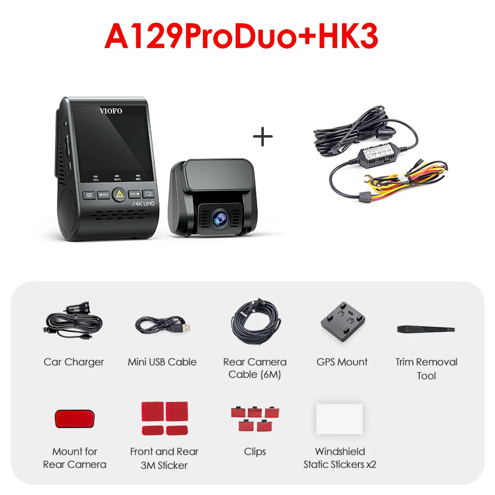 

VIOFO A129 Pro Duo Dash Cam 4K + 1080P Передняя и задняя камера с Wi-Fi GPS 5 ГГц, двойная автомобильная камера Ultra HD, встроенный режим парковки