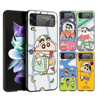 anime crayon shin chan cool phone cover for samsung galaxy z flip case black for samsung z flip3 5g hard pc foldable shell coque
