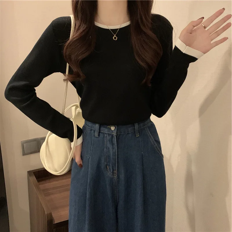 Осенняя женская футболка приталенный базовый слой дизайн с длинными рукавами