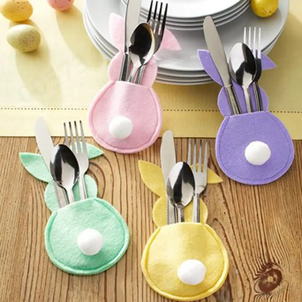 

Cutlery Pocket Tableware Organizer Table Decorations Easter Eggs Cutlery Bag Easter Knife Fork Holder Easter Rabbit