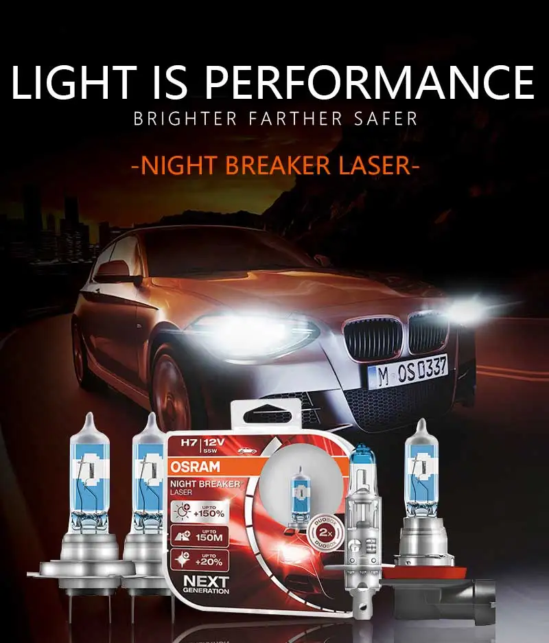 

OSRAM H1 H3 H4 H7 Ночной выключатель лазерные галогенные автомобильные лампы светильник 8 H11 HB3 9005 HB4 9006 12 В 3700K увелисветильник By150 %