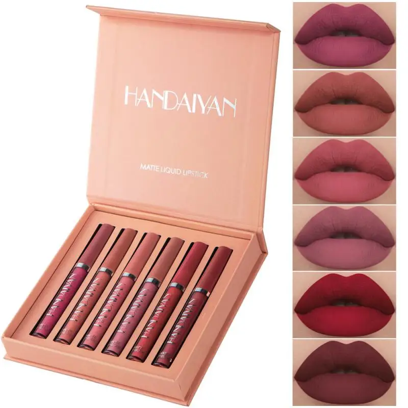 

HANDAIYAN 6/4Pcs Long Lasting Lip Gloss Glazed Set Moisture Cosmetic Lipstick Red Lip Matte Lipstick Waterproof Lips Make Up
