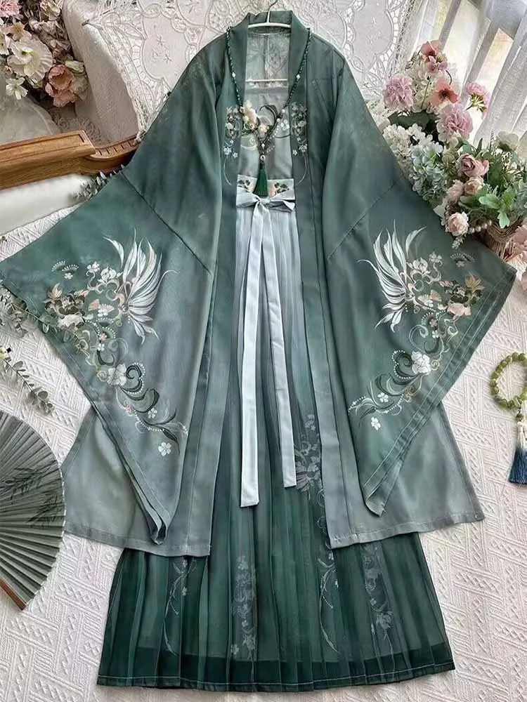 Женское платье Hanfu ODFVEBX зеленое 3 предмета