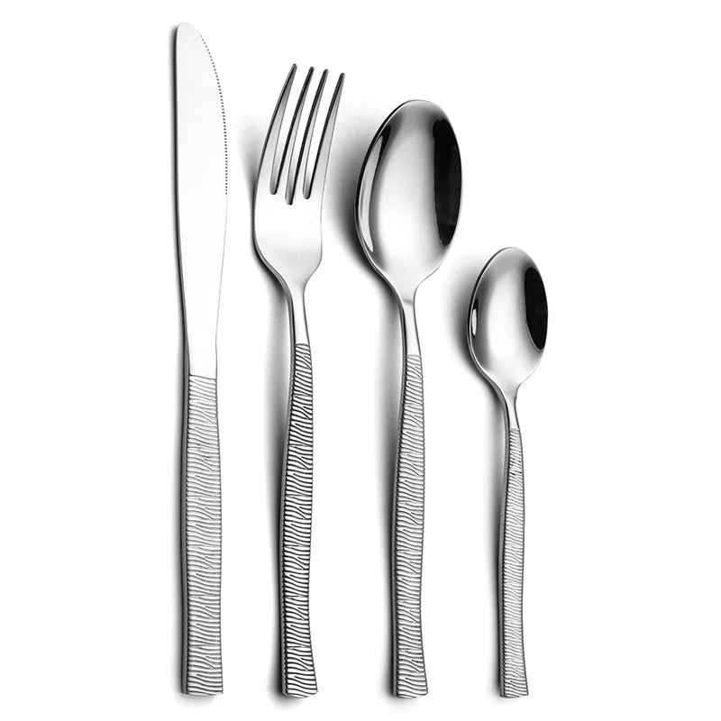Текстурная роскошная столовая посуда набор столовых приборов из нержавеющей